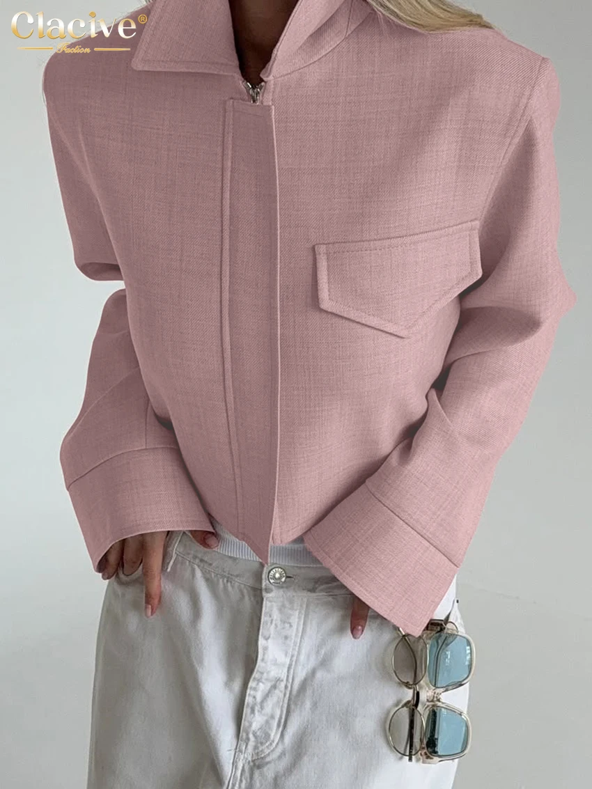

Clacive Fashion Loose Pink Women's Shirt 2025 Winter Lapel Long Sleeve Shirts Lady Elegant Classic Solid Top Female Clothing