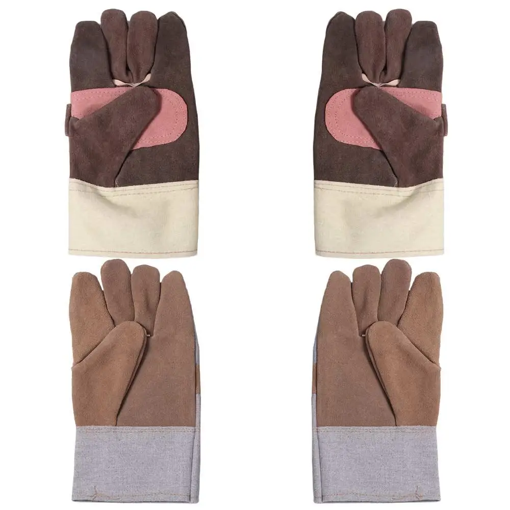 1 Pair Abrasion Resistant Leather Work Gloves Labor Protection Heat Resistant Cowhide Welding Gloves Puncture Resistant