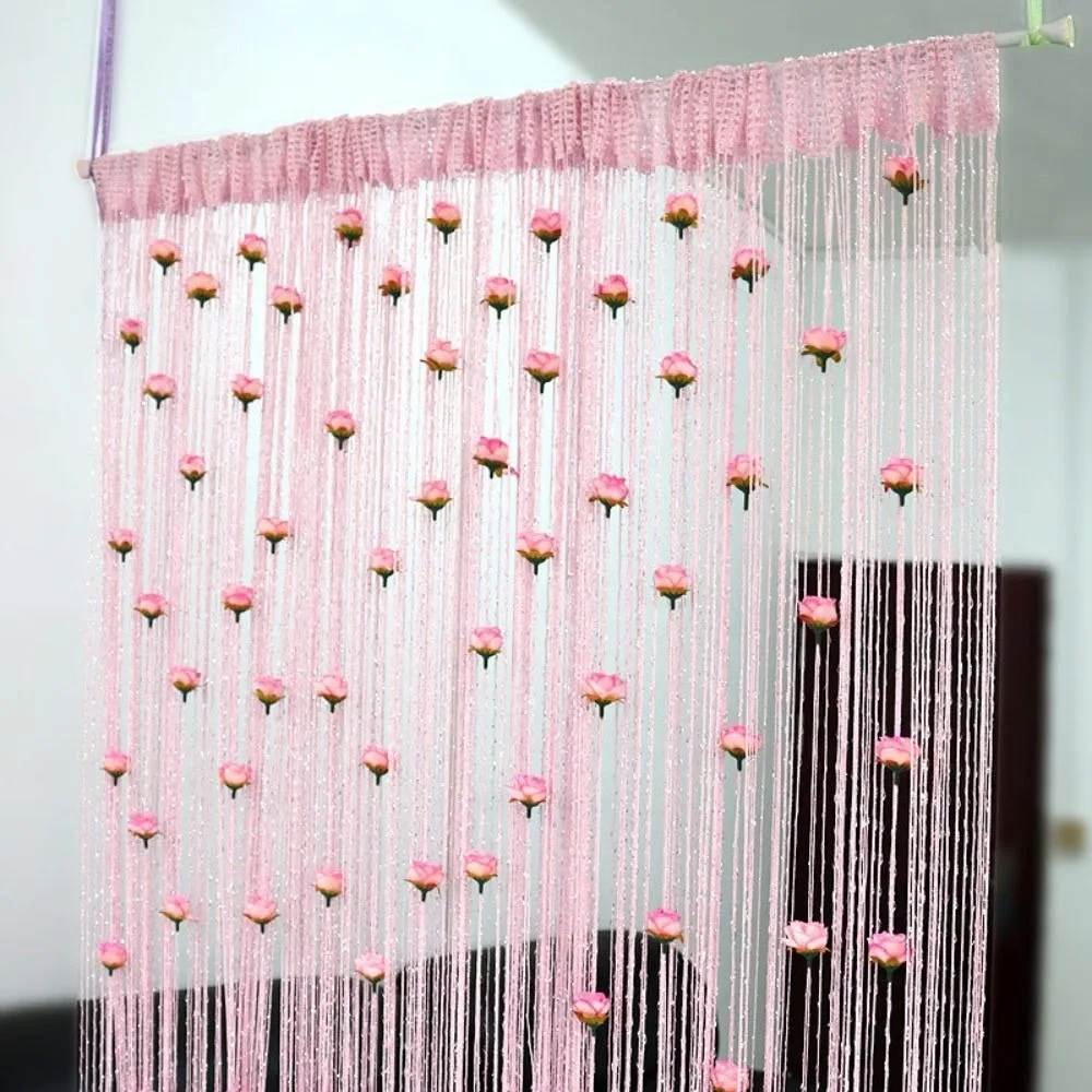 

Retro Shiny Rose Flower String Curtain Solid Color 1*2M Door Curtain Room Divider Tassel Window Curtain Home Decor