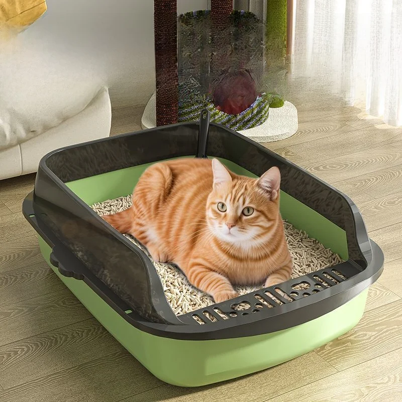 

Semi-Closed Large Size Litter Box Full Open Design Anti-Spla Toilet Pan Durable PP Plastic Pet Care Accories