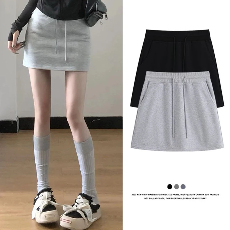 

2025 Summer Girls Chic High Waisted Thin Skirts Women Comfortable Leisure Short Dress Lady Fashion Concise A-line Gray Skirts