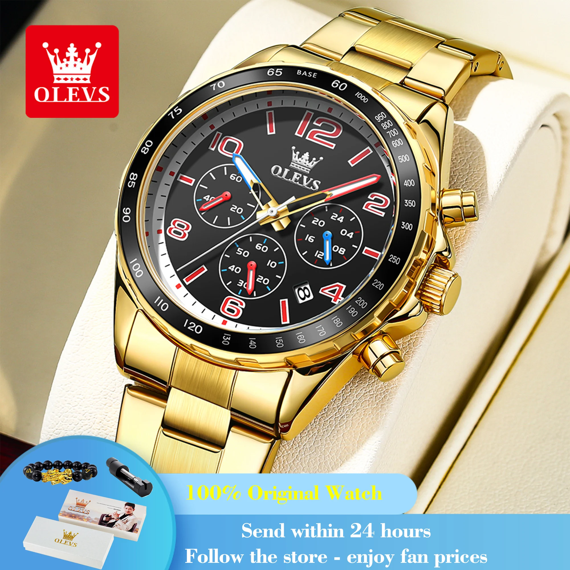 

OLEVS TY714 Number Scale Quartz Watch For Men Chronograph Waterproof Business Wristwatch Calendar Original Luminous Man Watches