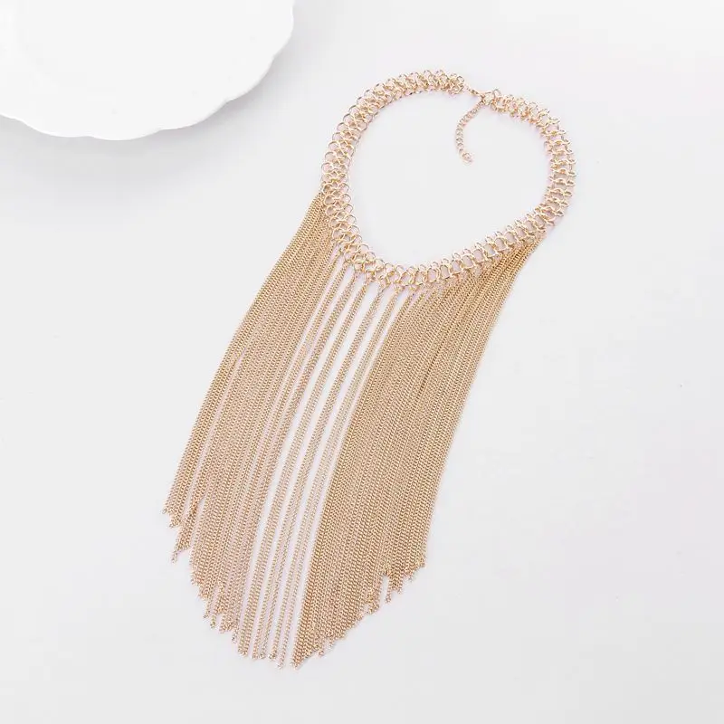 2024 European and American fashion fringe necklace women\'s metal chain accessories