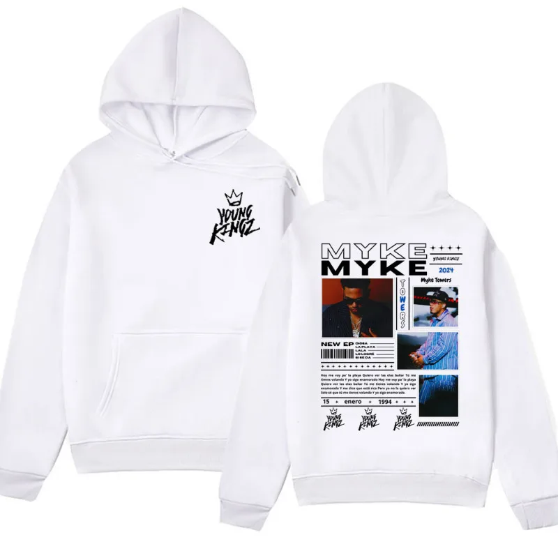 Rapper Myke Towers Young Kingz Album Merch Hoodies Men Women Hip Hop Sweatshirts Winter Fleece Pullover Oversized Streetwear