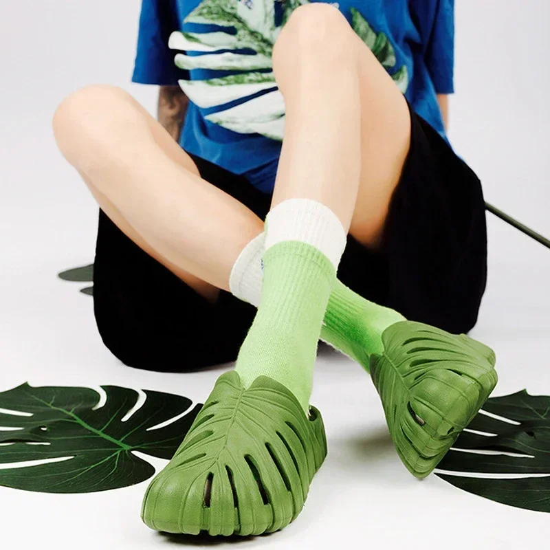 Male Slipper Platform Cloud Monstera Funny Leaf Home Soft Slides Sandals Outdoor Summer Ladies House Shoe Flat Men Female Beach image 3