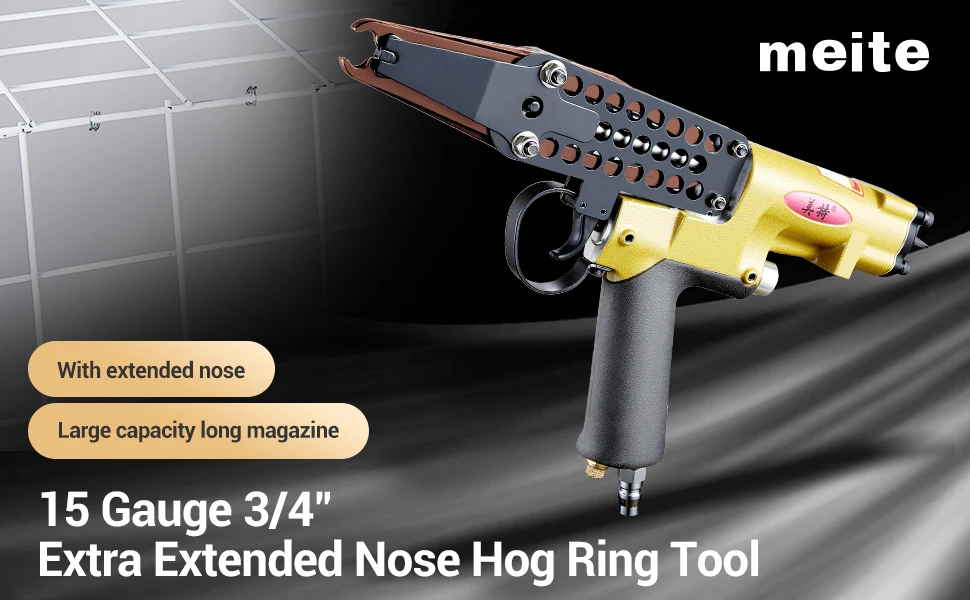 MEITE SC77XE Extended Hog Ring Gun 15 Gauge 3/4-Inch Hog Ring Plier Pneumatic Long Nose Hog Ring Stapler Wire Cage Clipping Gun