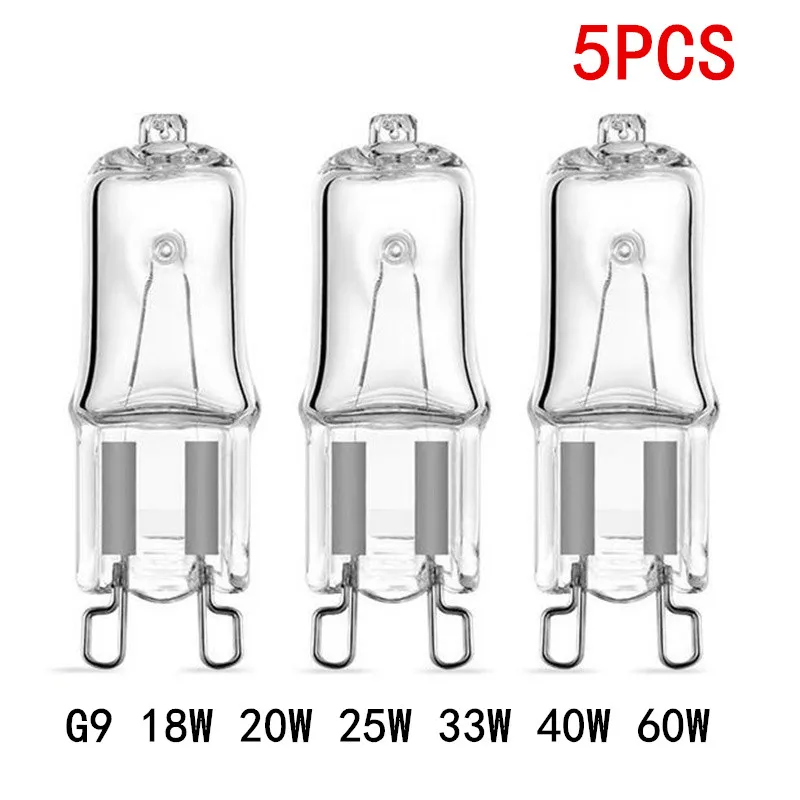 

5PCS G9 220V 18w 25w 33w 40w 60w Pin Halogen Bulb High-voltage Plug-in Crystal Bulb Small Bulb Halogen Tungsten Filament Bulb