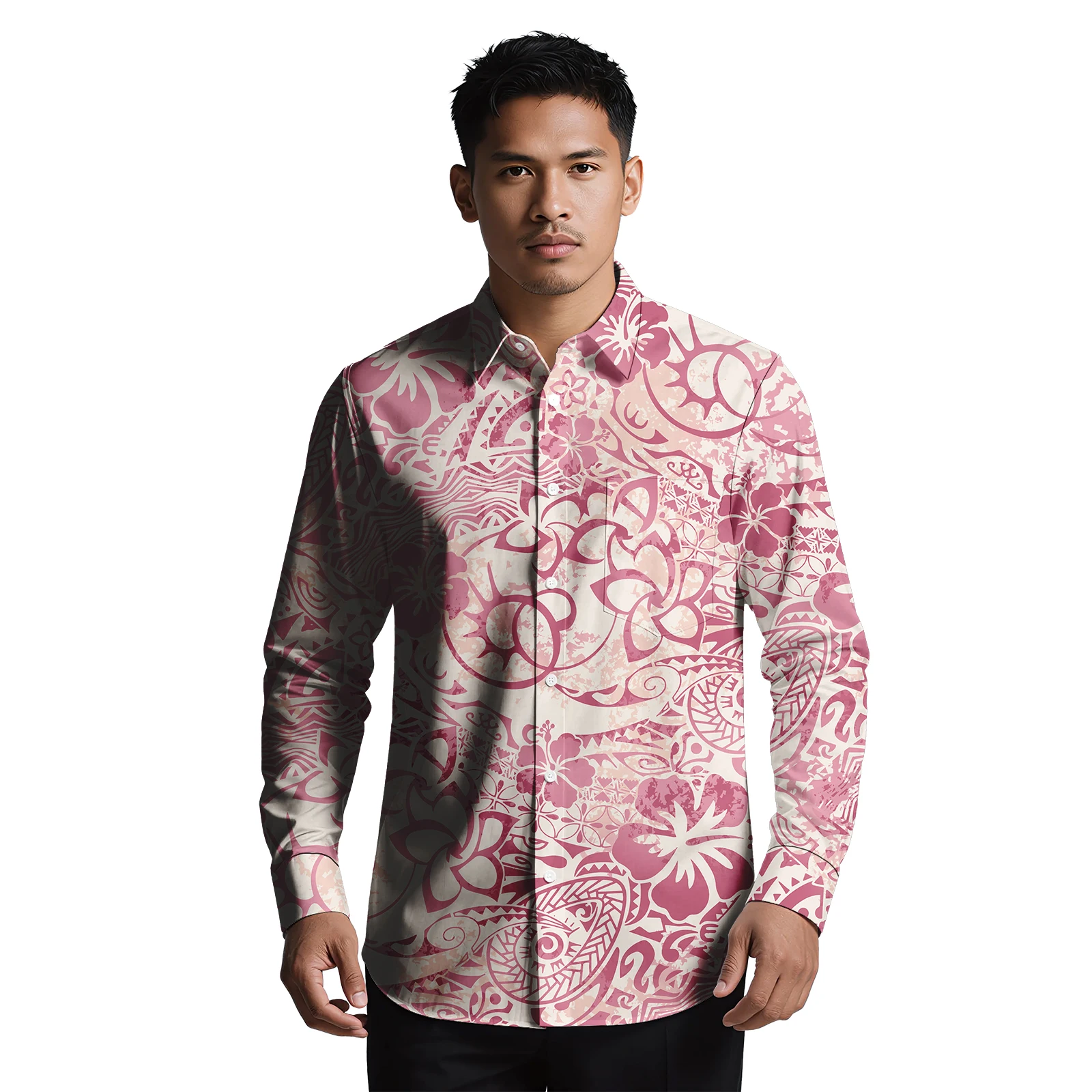 

Beach Pua Kenikeni Design Custom Logo Clothes Samoan Tribal Men Top Polynesian Casual Button Down Shirt for Men's Aloha Shirts