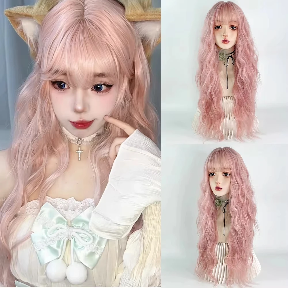 Розовый парик для косплея Лолиты с челкой