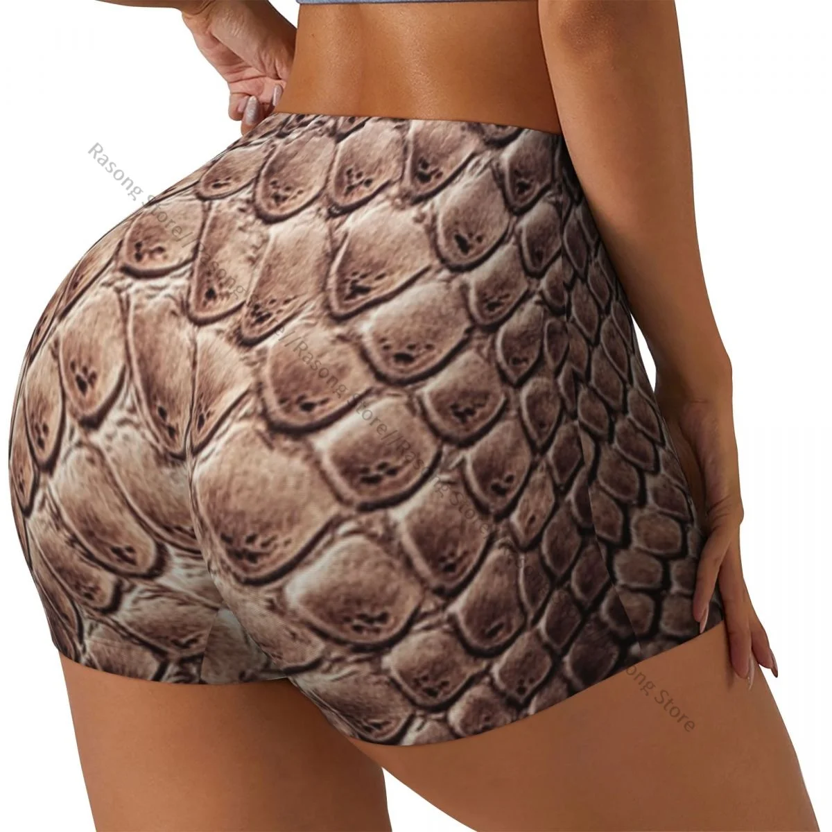 Push Up Short Elasticity Scrunch Butt Snake Skin Texture Print Running Shorts Sports Shorts Womens Clothes Gym