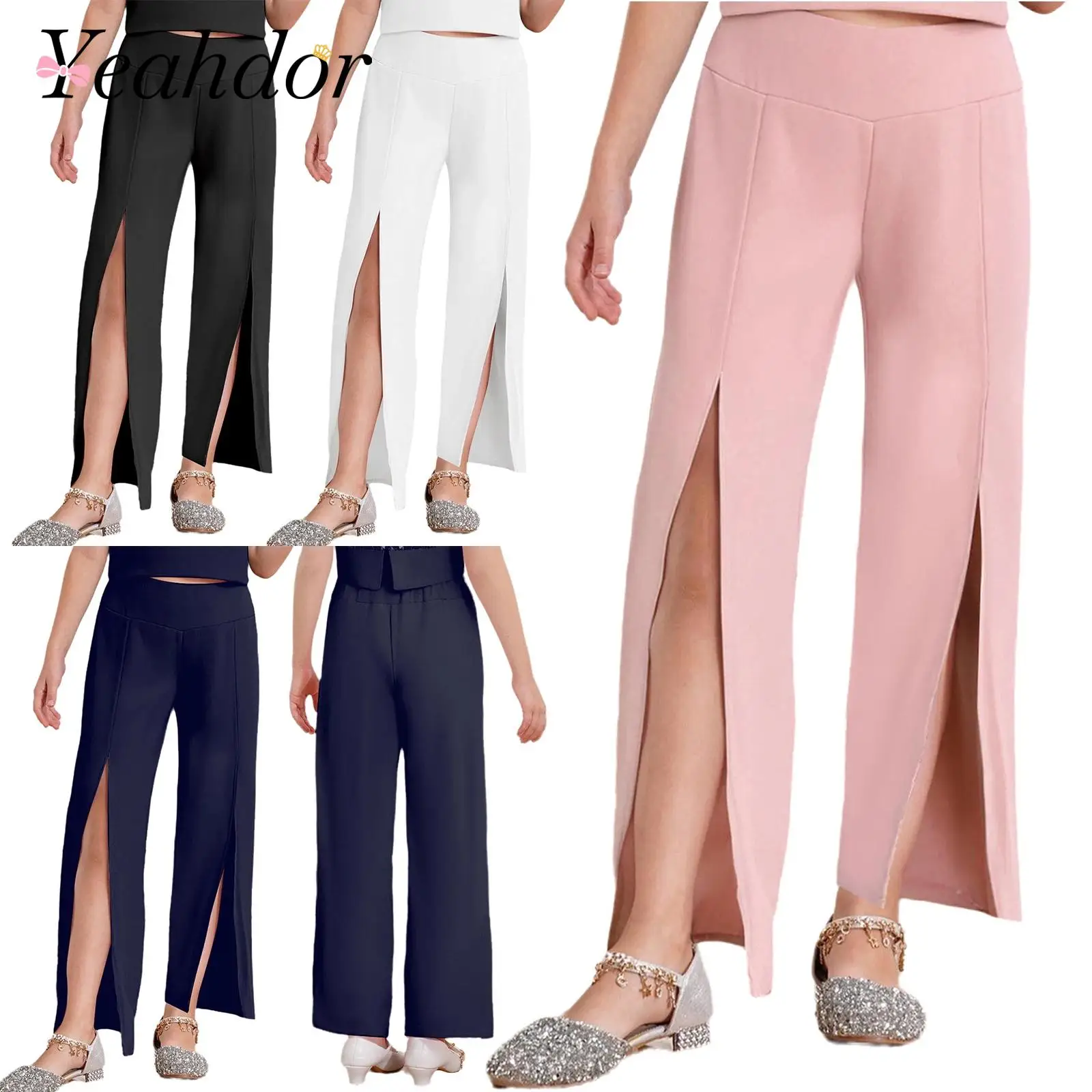 

Children's Split Pants Kids Fashion Solid Color Half Elastic Waistband Birthday Party Trousers Banquet Wedding Prom Costume