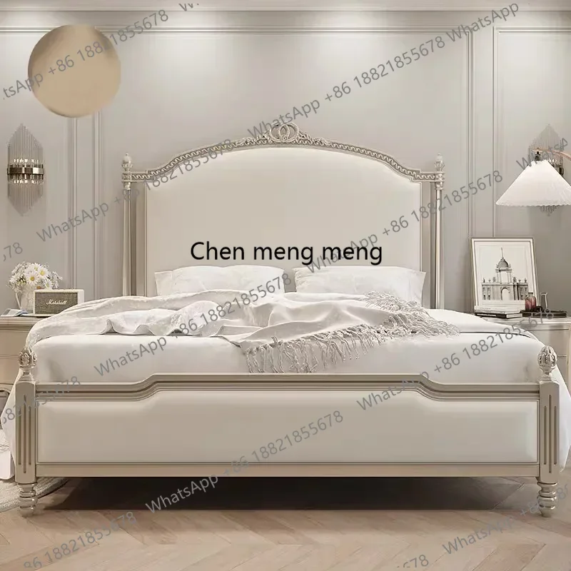 

Роскошная белая двуспальная кровать из дерева в европейском стиле, элитная кровать-платформа, деревянный каркас, мебель для спальни