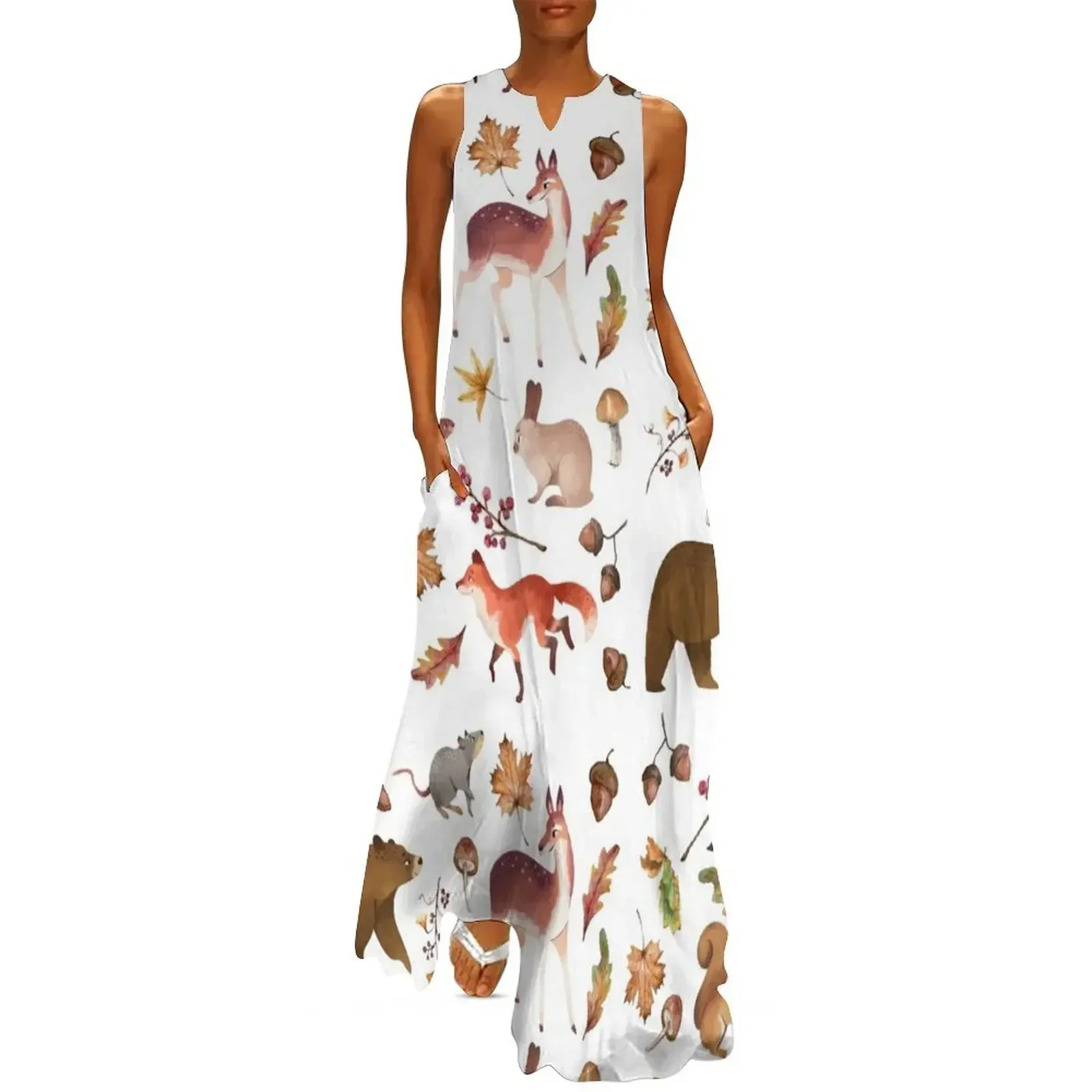 

Fall woodland creatures Long Dress dress korean style Dress woman Women's summer dresses Woman fashion