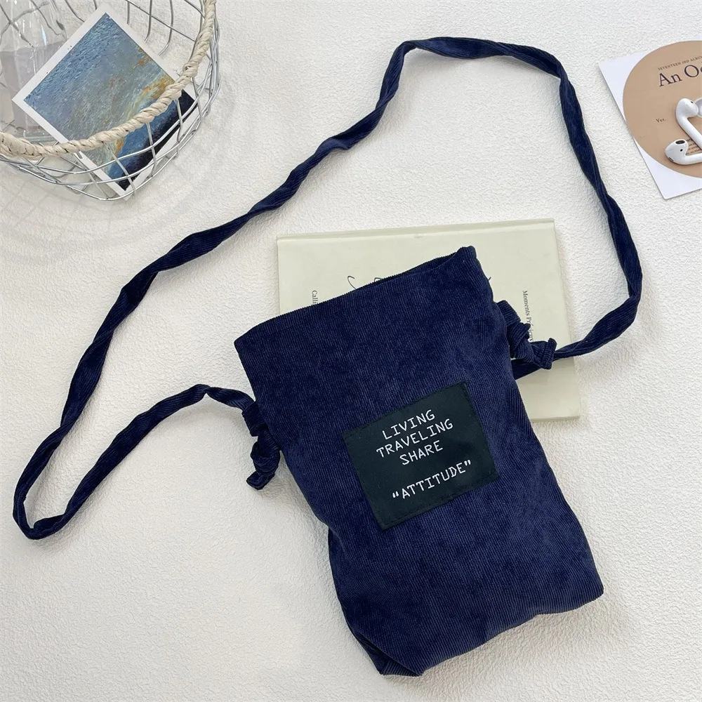 

Fashion Corduroy Mobile Phone Bag Solid Color Large Capacity Crossbody Bag Earphone Lipstick Storage Pouch for Women Girls