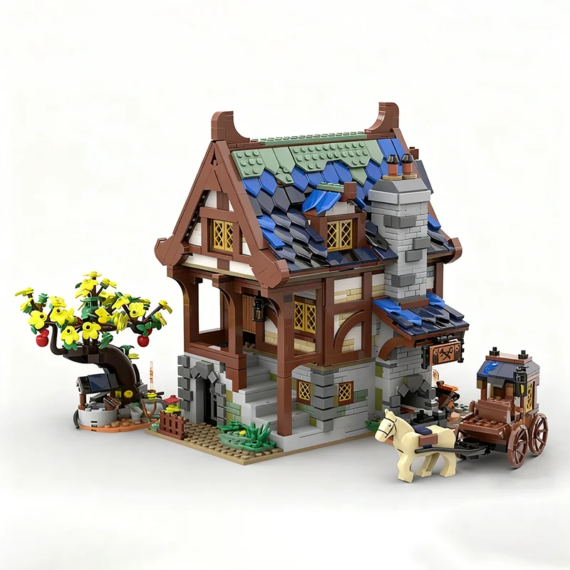 

NEW 2215PCS MOC Street View Medieval Houses Black Falcons Model Custom Building Blocks Architecture DIY Assembly Display Gift