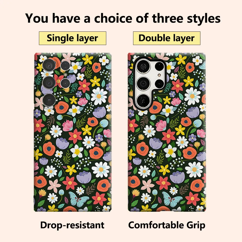 Dark Ditsy Floral Print Luxury Fashion Full Lens Protective Case for Samsung Galaxy S26 S25 S24 A56 A36 Plus Ultra