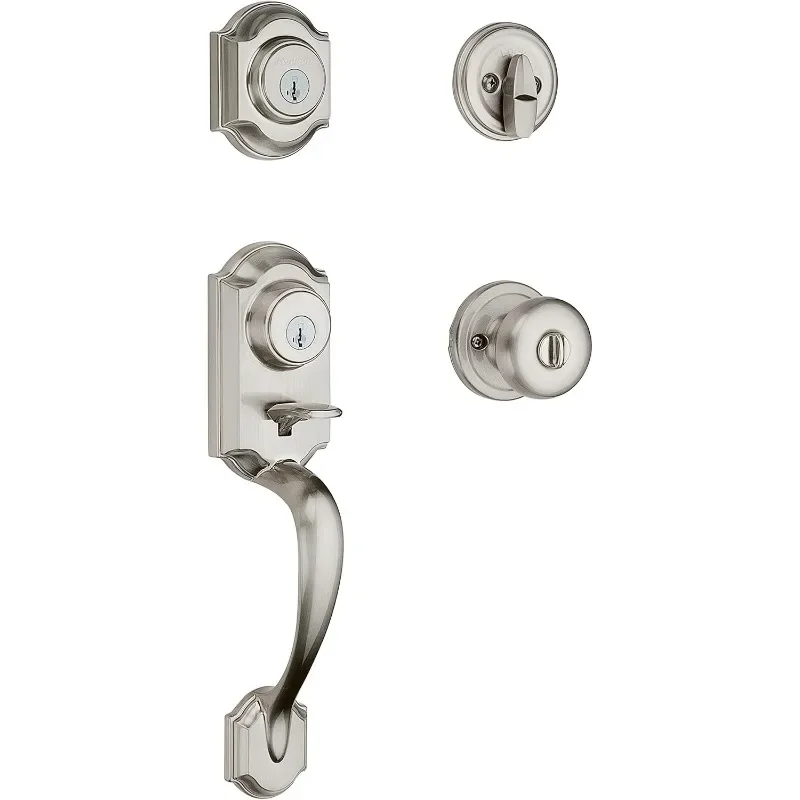 

Kwikset Montara Front Door Lock Handle and Deadbolt Set, Entry Handleset Exterior with Interior Door Knob, Satin Nickel