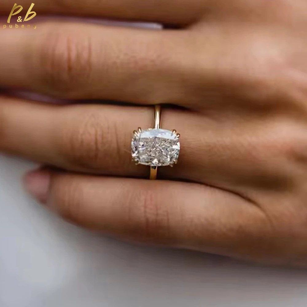 

PuBang сверкающее 3EX VVS1 обручальное кольцо из настоящего муассанита, 8 карат, кольца-пасьянс из желтого и белого золота 14 карат
