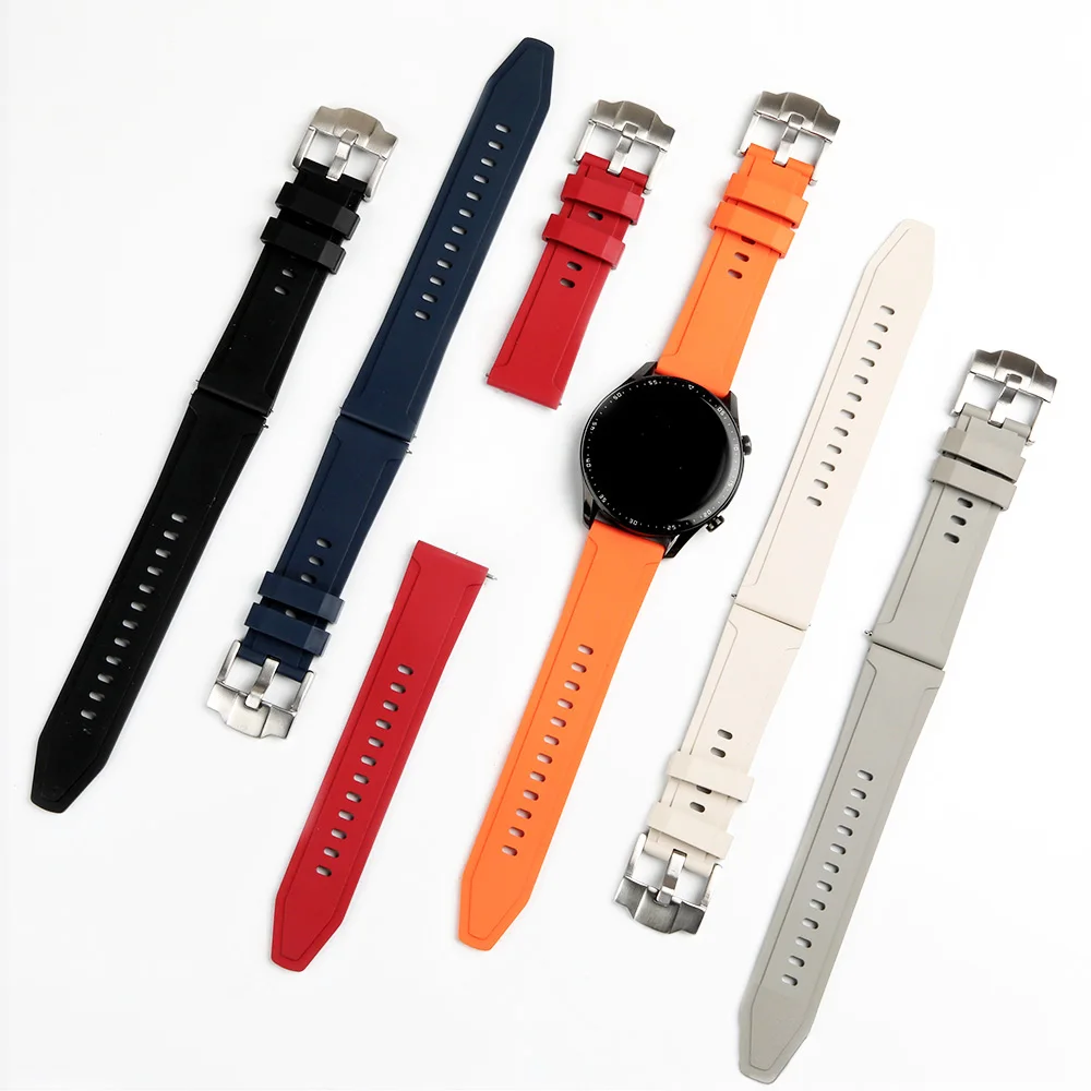 22MM Fluororubber Strap For Huawei Watch GT 4 3 2 46MM Rubber Band For Amazfit Bip 5 GTR 47MM GTR 4 3 2e GT2 Pro GS Pro Gear S3