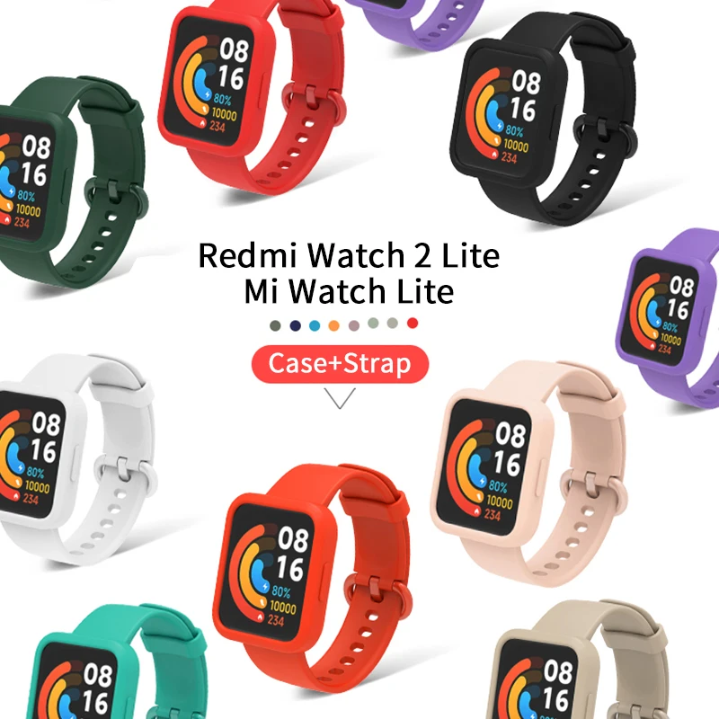 Correa de silicona con funda para Redmi Watch 2 Lite, carcasa de protección, pulsera de repuesto para Xiaomi Mi Watch Lite, funda protectora