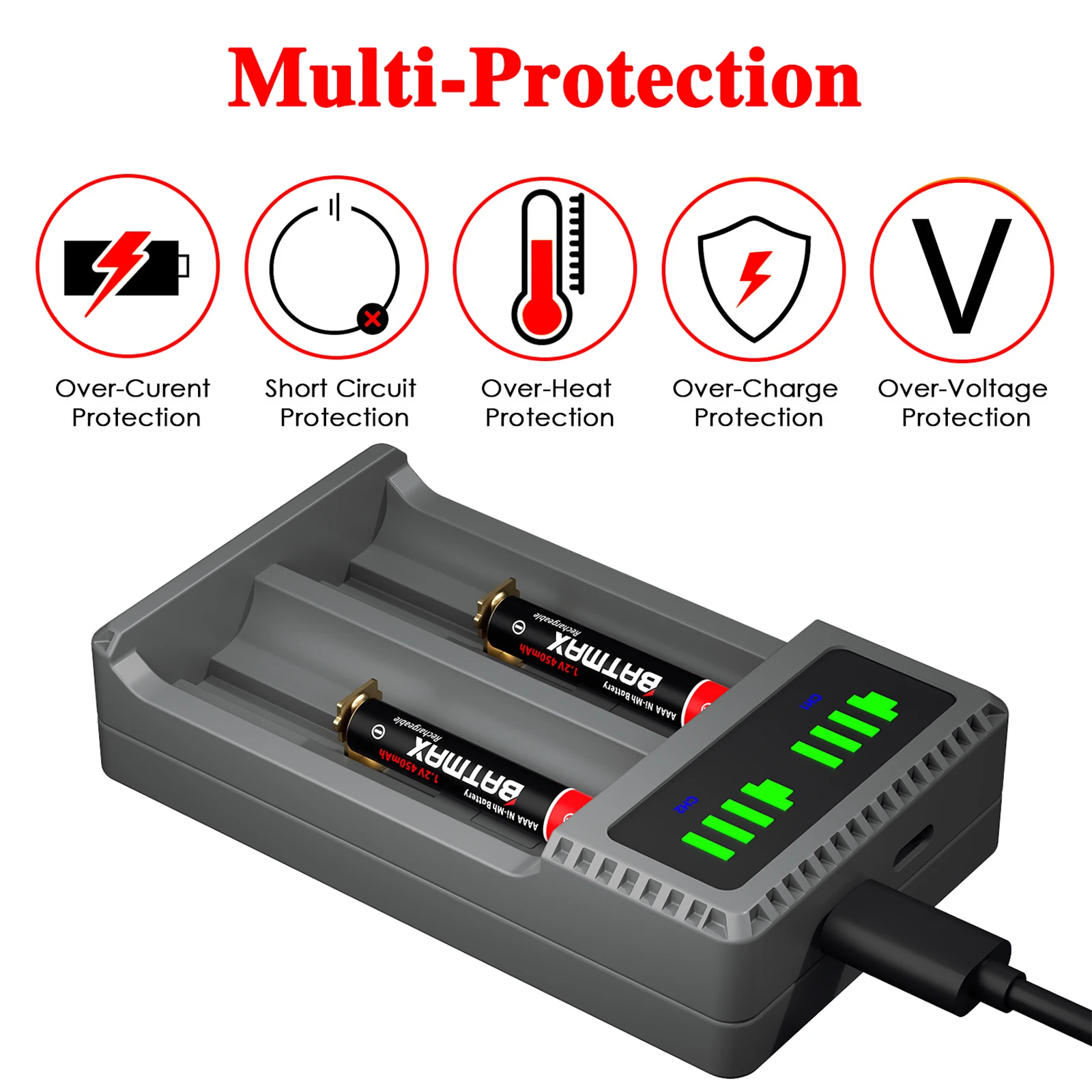 Batmax 450Mah Aaaa Ni-Mh Stylus Batterij + Led Usb Dual Charger Voor Oppervlak Pen, Stylus Pen, surface Pro 3/4 Pen, Zaklamp