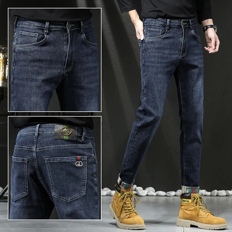 Celana Jeans Musim Semi dan Gugur, Celana Jeans Pria Bordir Elastis Slim Fit, Celana Jeans Dewasa Pria Elegan Nyaman Longgar Kelas Atas