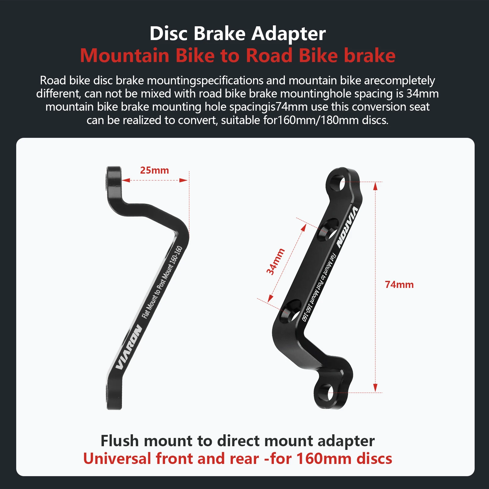 MTB 25mm Aluminum Alloy Adapter Post Mount To Flat Road Bike Brake Adapter 34mm to 74mm Post to Flat Mount Brake Adapter