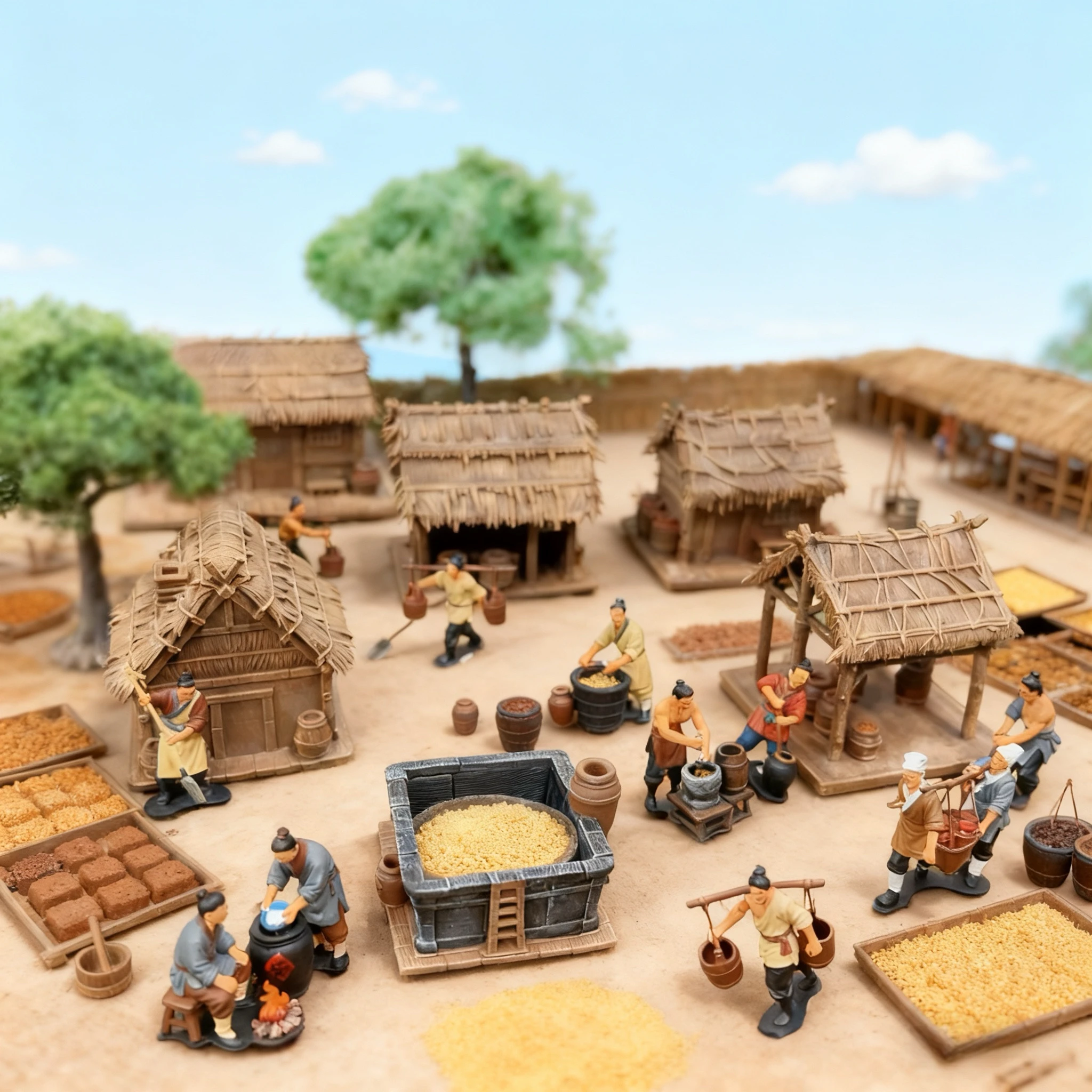 Ancient Method Resin Simulated Thatched Cottage Wine-Making Workers Cultural Miniature Figure Sculpture Landscape Craft Ornament