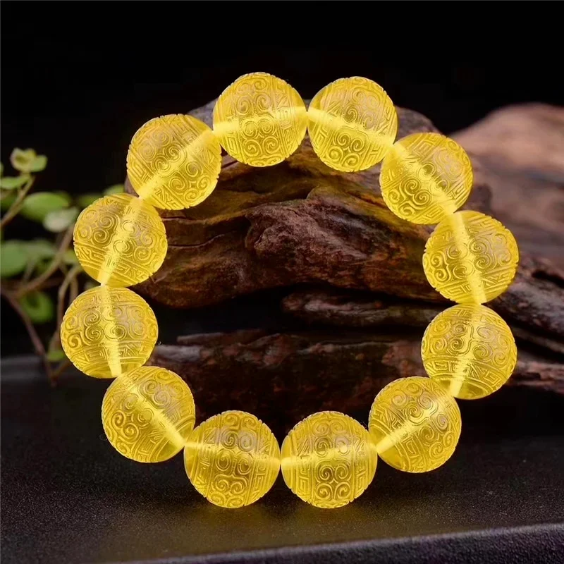 

Amber Beeswax Golden Grain Beads Bracelet Hand Chain Precision Grinding Sculpture for Men and Women Natural Amber Bangle