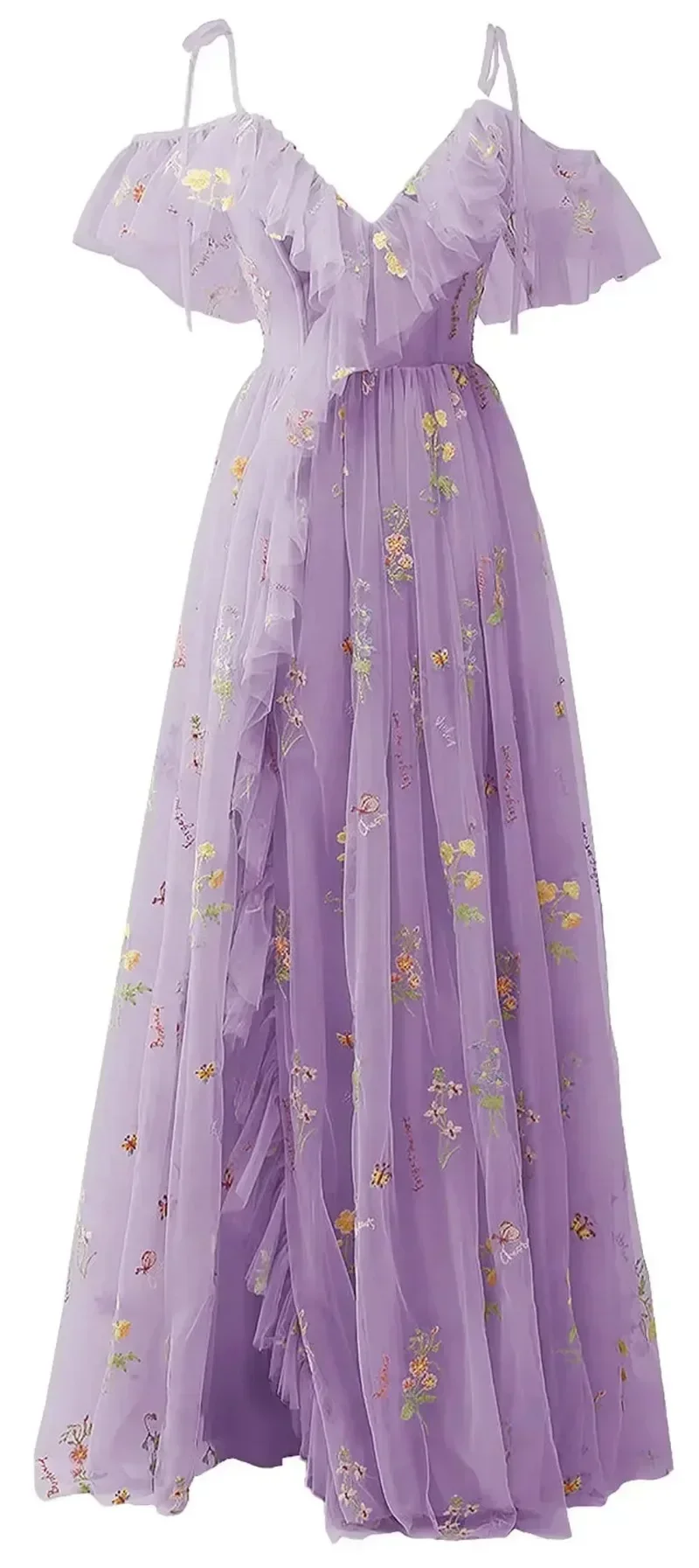Customized Exquisite Sling Floral Prom Robe Backless Cross Lace Up Sweet Embroidery Evening Dresses Elegant Ruffles Mesh Long Ve