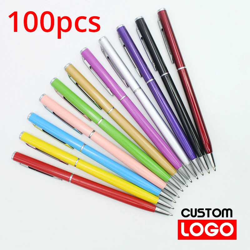 100 Pcs Student Metal Ballpoint Pen Office School Advertising Pen Free Custom LOGO Text Engraving Wholesale Gift Pen