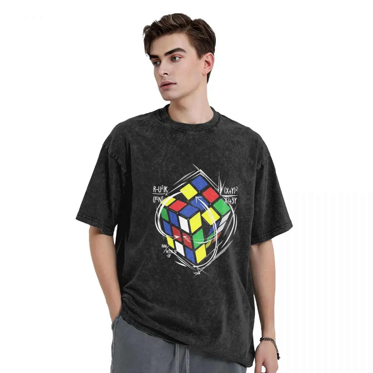 

Rubik's Cube Men's Vintage Oversized T-Shirts Rose Graphic Novelty T-Shirts Cotton Oversize Top Tees For Men Women