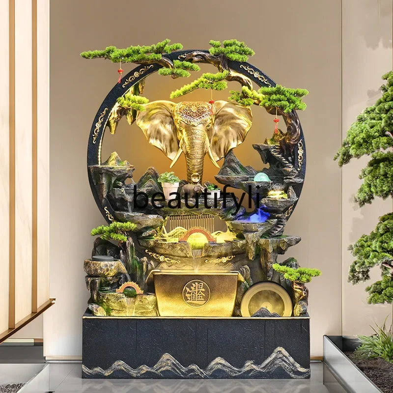 

A26 Lucky elephant flowing water ornament rockery fountain feng shui wheel circulating water lobby store opening gift
