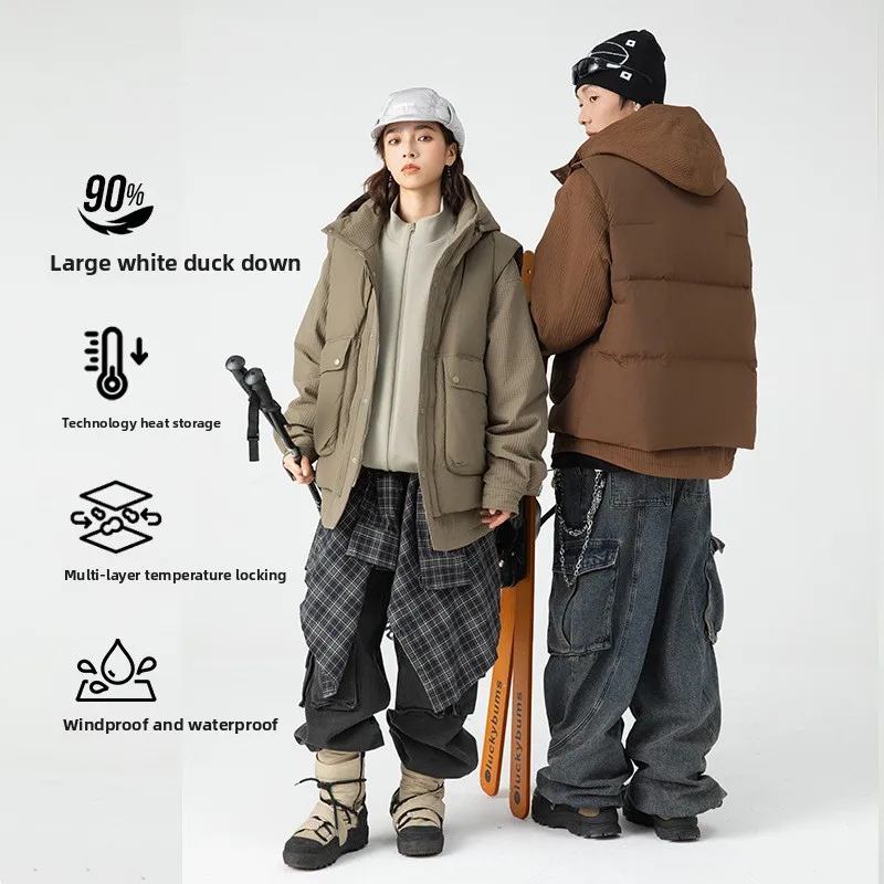

Casual brand winter two-piece down and feather jacket for men and women with hooded shirt warm coat bread-style jacket waistcoat