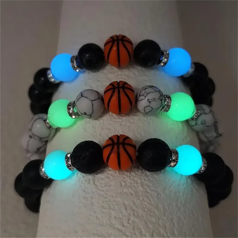 Cross-border New Gym Luminous Bracelet, Men's Basketball, Football, Baseball Bracelet, Luminous 10MM Sports Bracelet