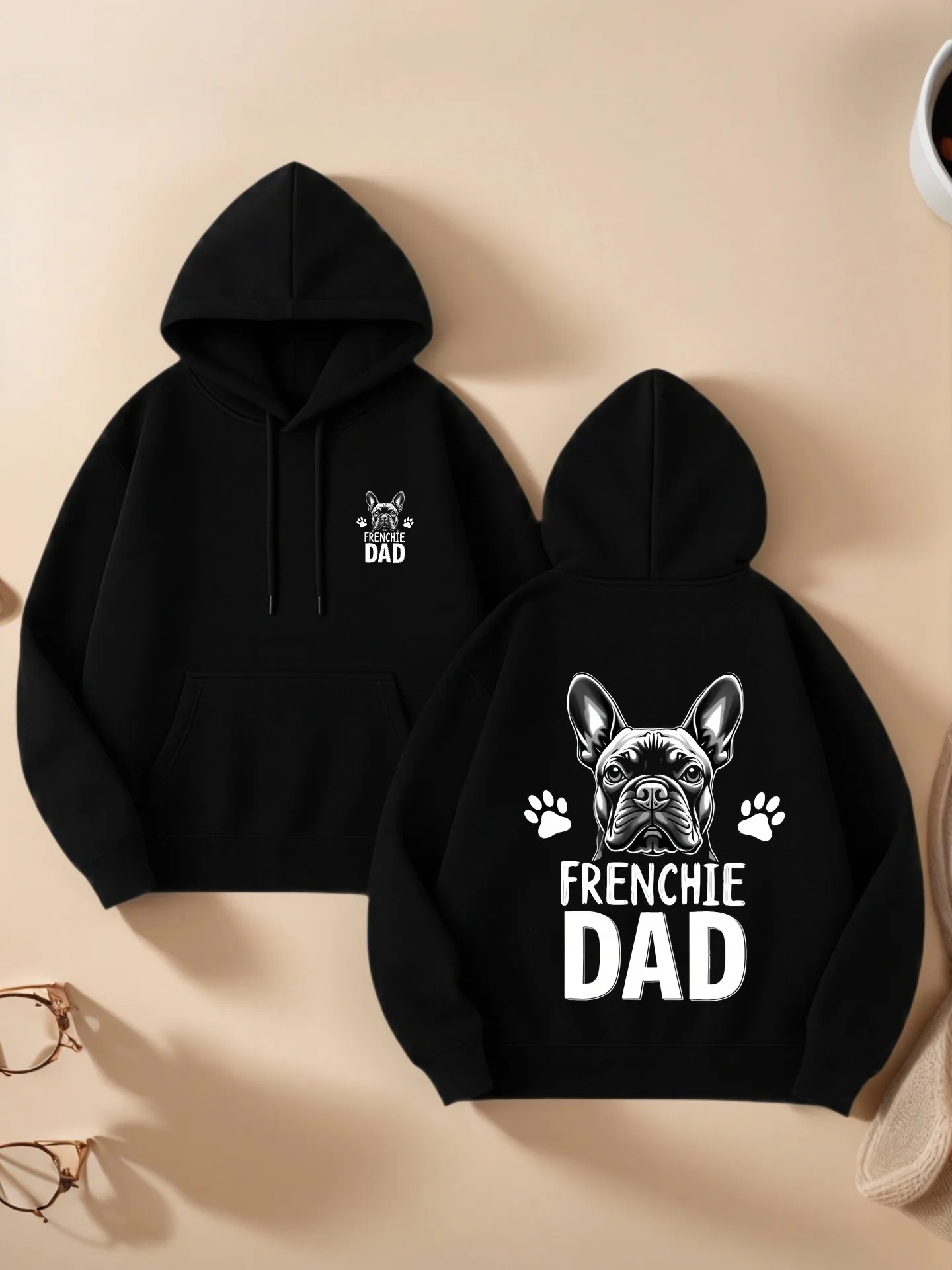 Grafische hoodie, Frenchie Dad-print, casual esthetisch ontwerp, zachte stof, casual dagelijks gebruik, voor heren