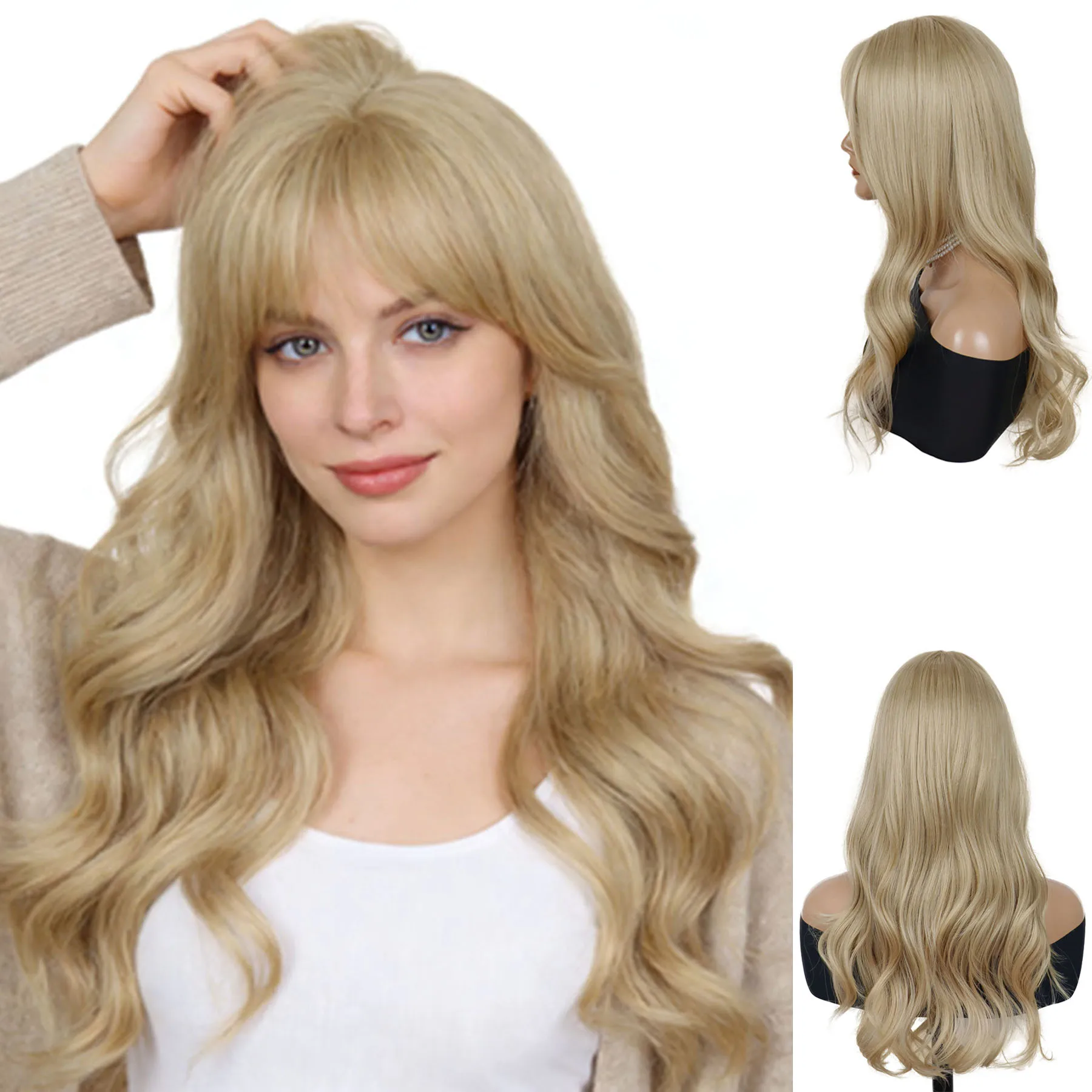 

Женский длинный волнистый парик светлого цвета из синтетического термостойкого волокна, парик с эффектом «волны» для женщин, для повседневного использования, косплея, костюма на Хэллоуин, парик для мамы