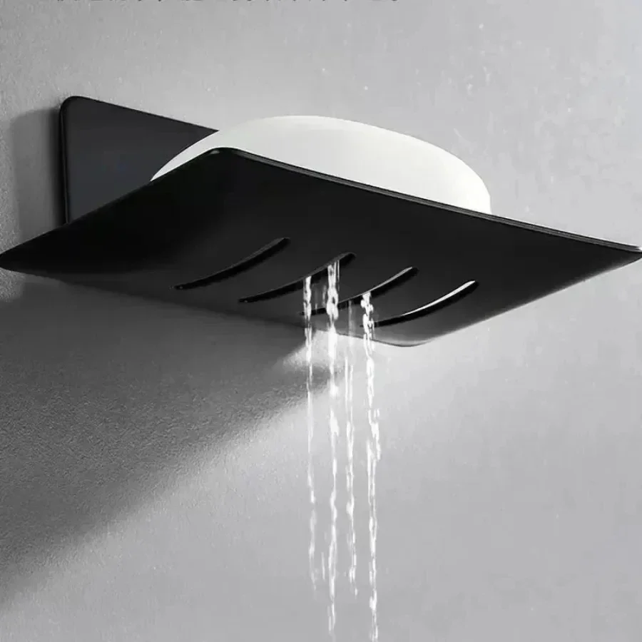 1pc  Black carbon steel soap box, non perforated wall mounted bathroom soap box, bathroom soap holder, soap storage rack