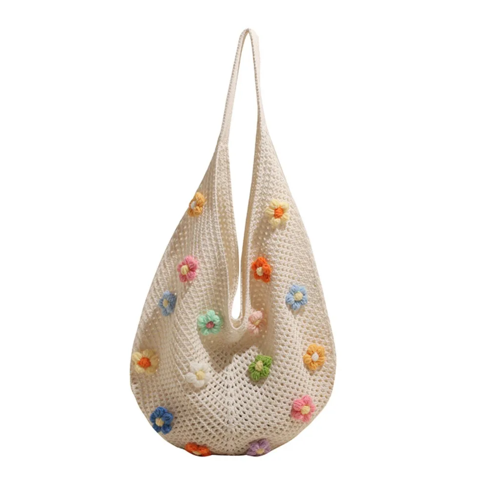 

Hollow Out Flower Thread Woven Bag Beach Handbag Bohemian Style Beach Bag Large Capacity Tote Bag Hollow Shoulder Bag Travel