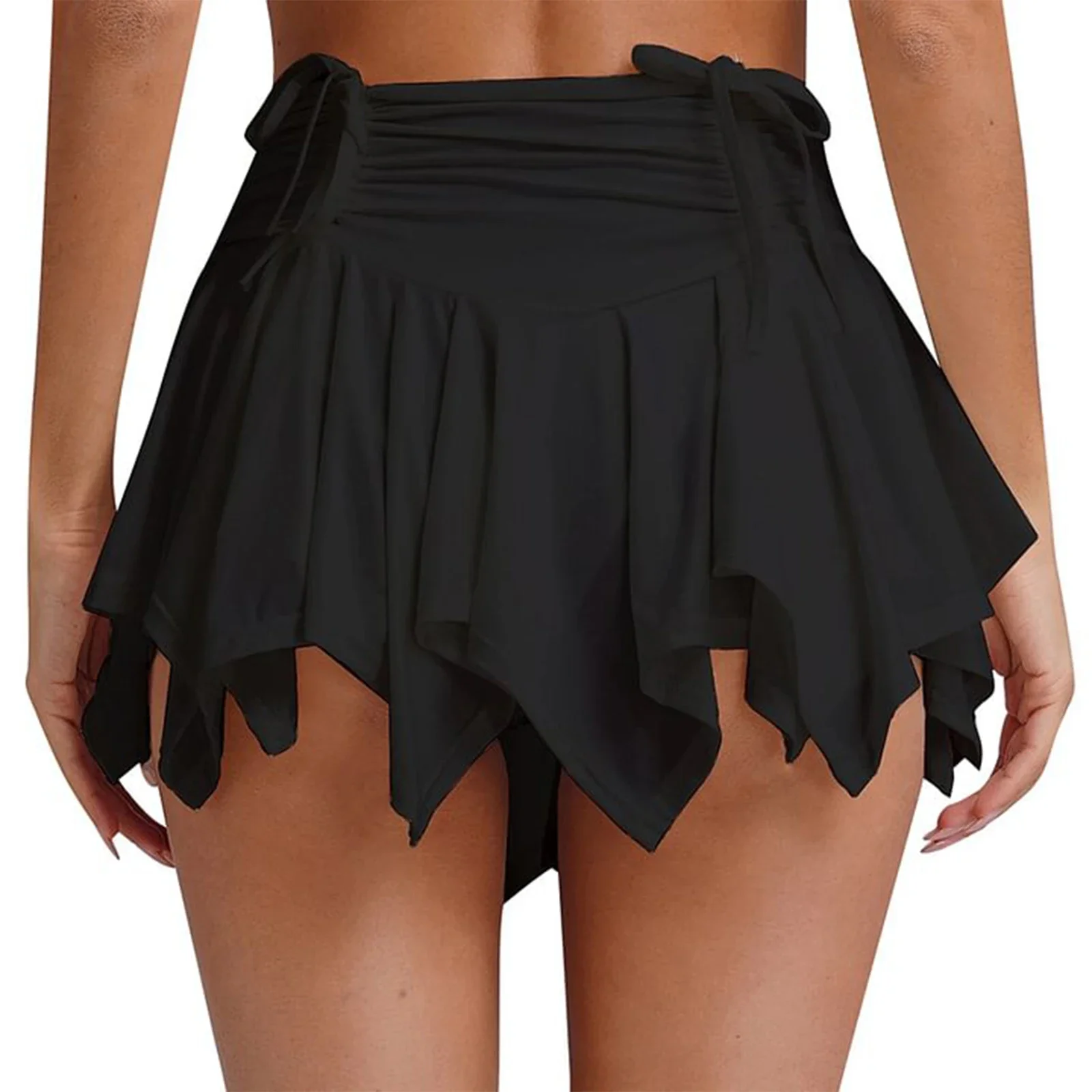 Thorn Tree Women Lace Mini Skirts y2k Fairy Asymmetrical Short Skirts Low Waist Pleated Ruffles Hem Layered Skirts Streetwear