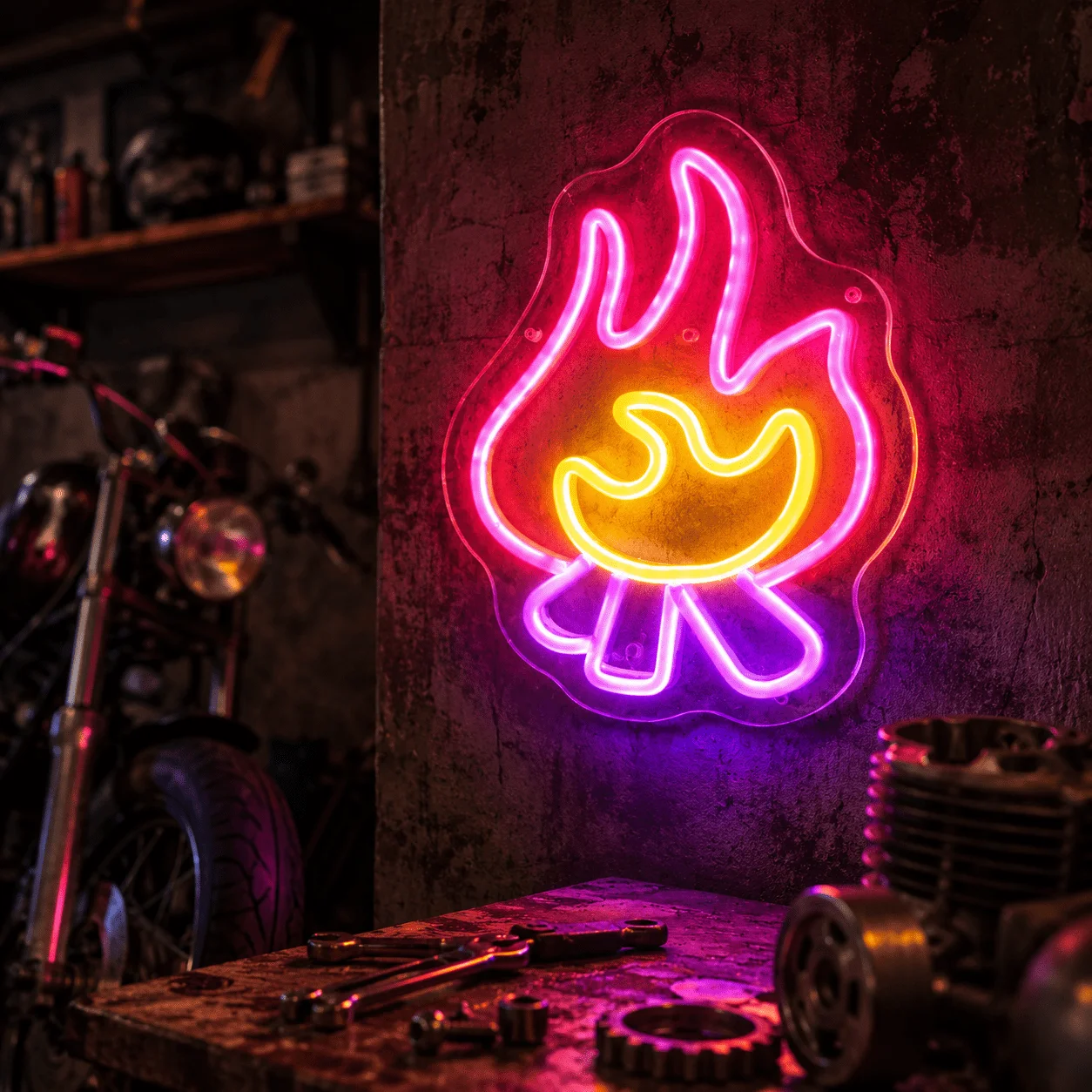 Campfire Neon Sign Dimmable USB LED Retro Neon Light for Garage BBQ Grill Bar Camping Cabin Man Cave Outdoor Themed Party Decor