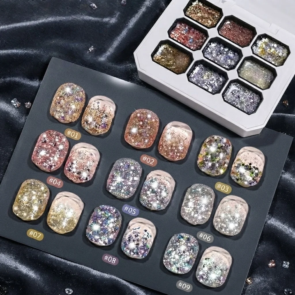 1pc 9-Color Star Burst Galaxy Series Glitter Solid Color Gel Nail, UV/LED Curing DIY Nail Salon, Popular Nail Art