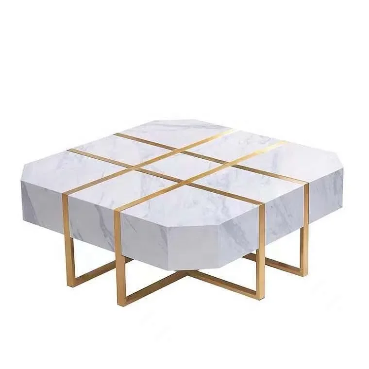 High end decorative art stainless steel marble countertop square ceramic Arabic coffee table