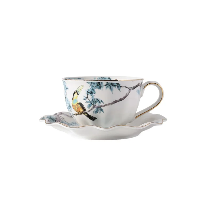 

Flower and bird coffee cups and saucers, hand-painted ceramic mugs, household afternoon tea cups