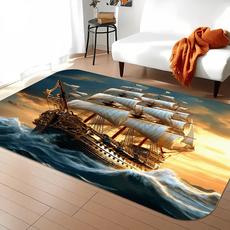 Ship‑Pattern Printed Rug, Nautical Decor for Entryway, Bedroom, Living‑Room & Indoor Home Use