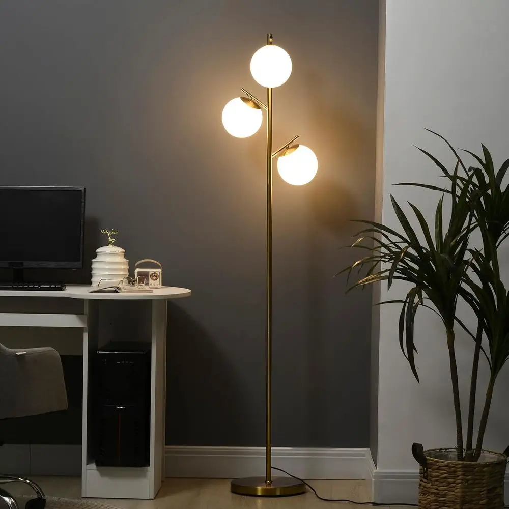 3-Light Modern Floor Lamp for Living Room, Tree Style Bedroom Lighting with Steel Base, Gold Finish, Bulb Not Included