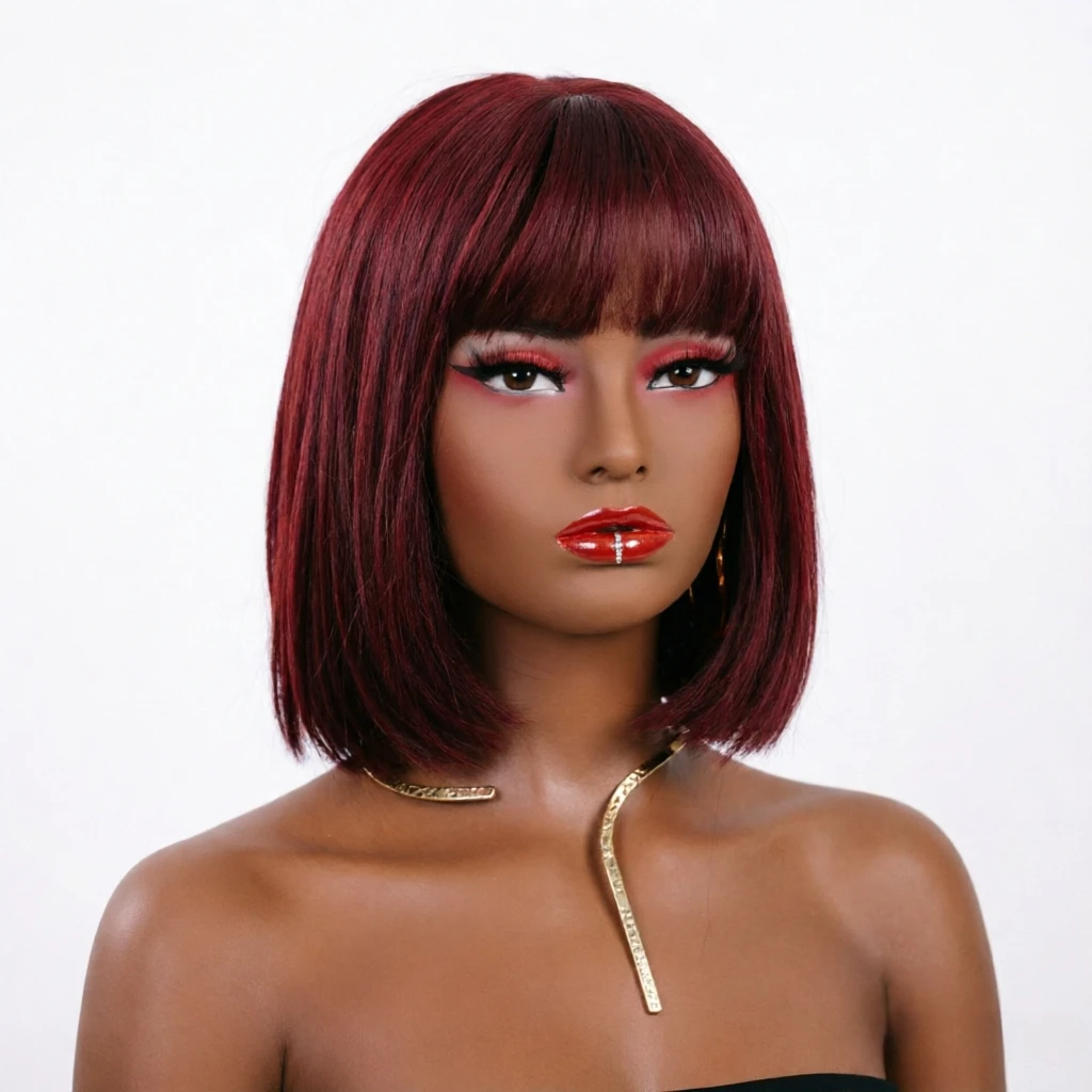Wig Display Stand Black Female Mannequin Head, Short Bob Wig Head Form for Styling, African American Manikin for Hair Salon