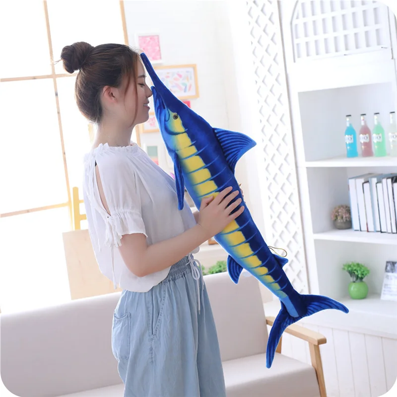 Huge Simulation Bluefin Tuna Plush Toys Stuffed Soft Blue Marlin Makaira Cloth Pillow Fish Doll Creative Decoration