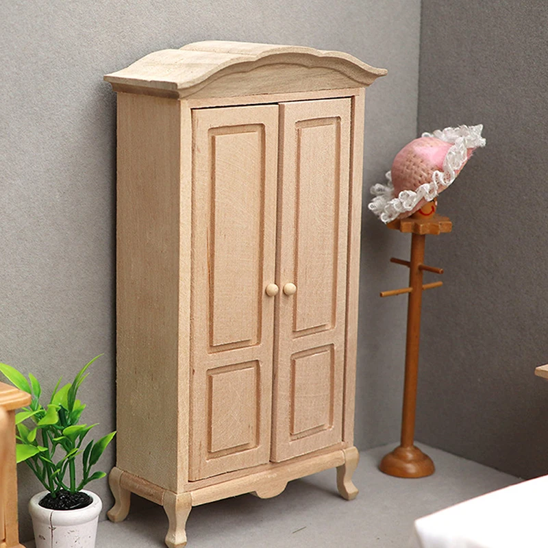 1:12 Dollhouse Miniature Wood Wardrobe Model Storage Box Cabinet Furniture Accessories For Doll House Decor Kids Pretend Toys