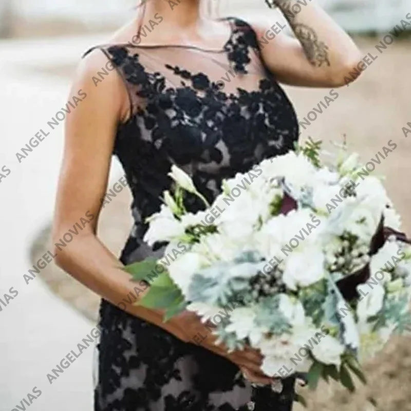 Anjo novias vestidos de casamento de renda preta 2026 rendas apliques vestidos de noiva personalizado vestido de festa de casamento vestidos de novi